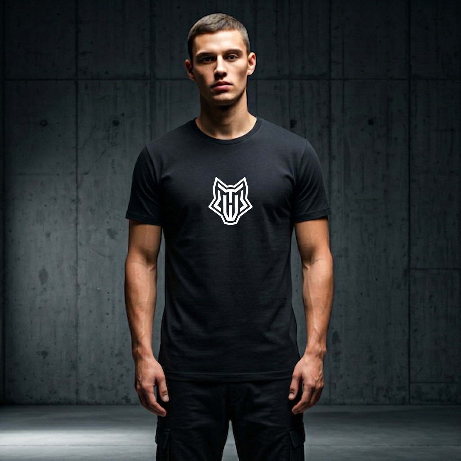 Apparvy heavyweight black tee on male model against concrete backdrop